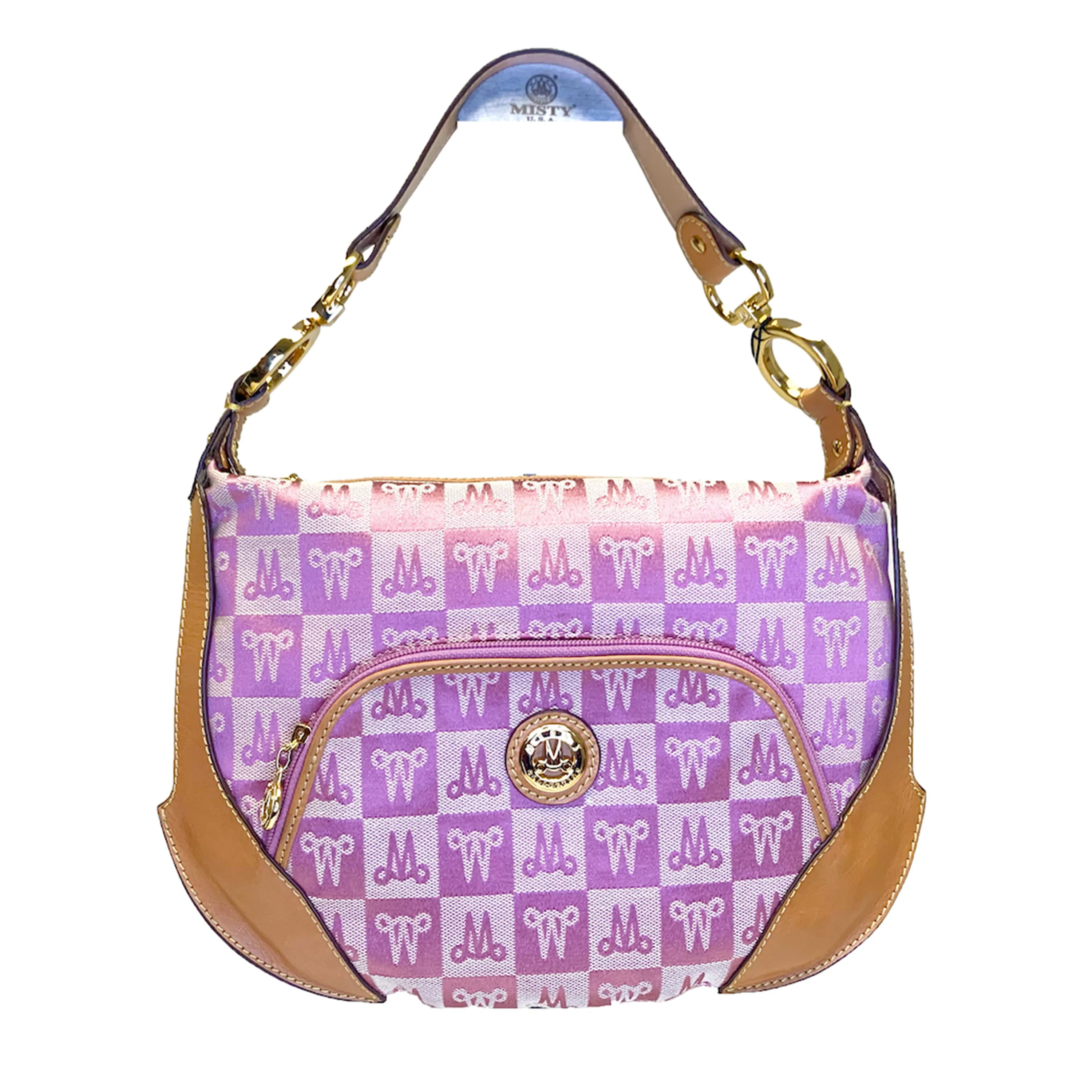 Misty Genuine Cowhide Leather Monogram Hobo Shoulder Bag