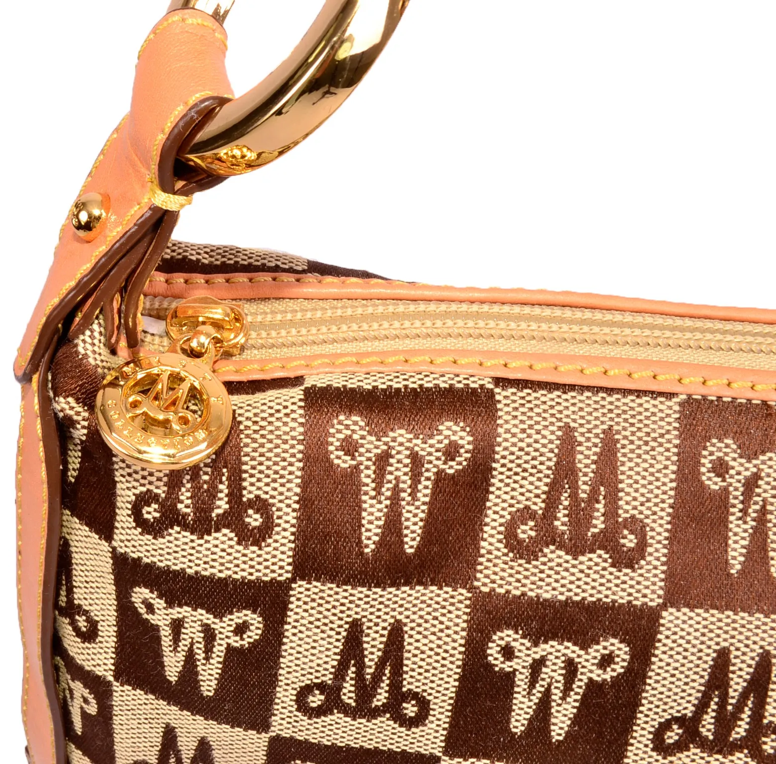 Misty Genuine Cowhide Leather Monogram Hobo Shoulder Bag