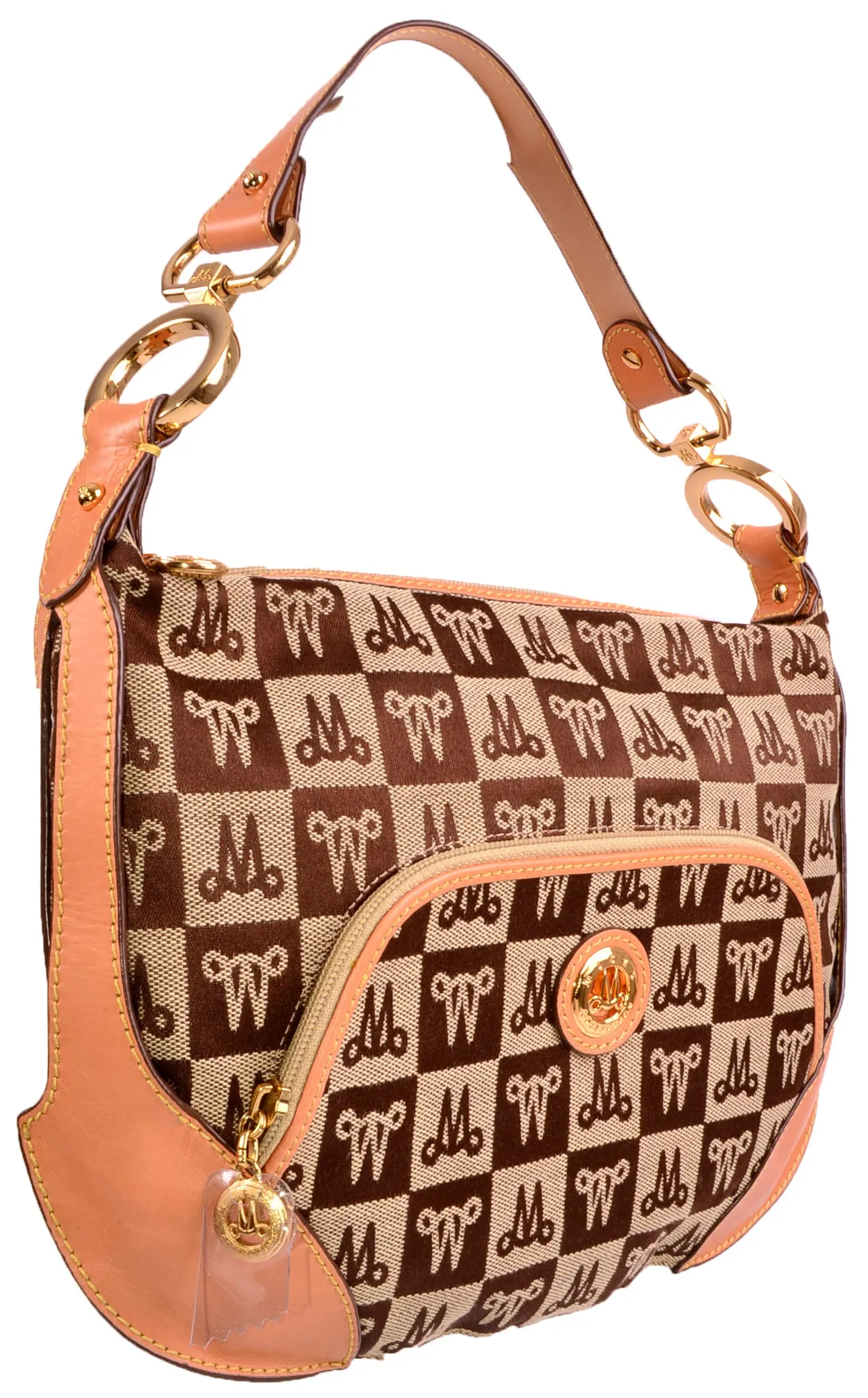 Misty Genuine Cowhide Leather Monogram Hobo Shoulder Bag