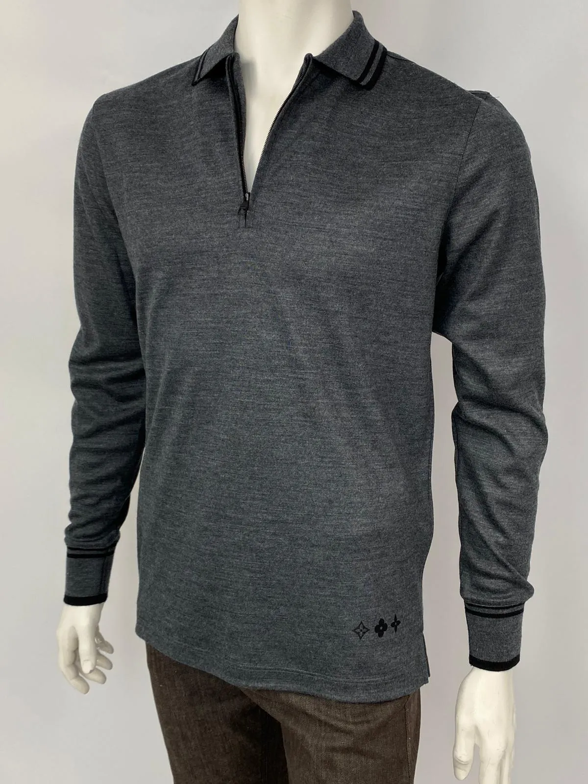 Monogram Detail Long Sleeve Polo