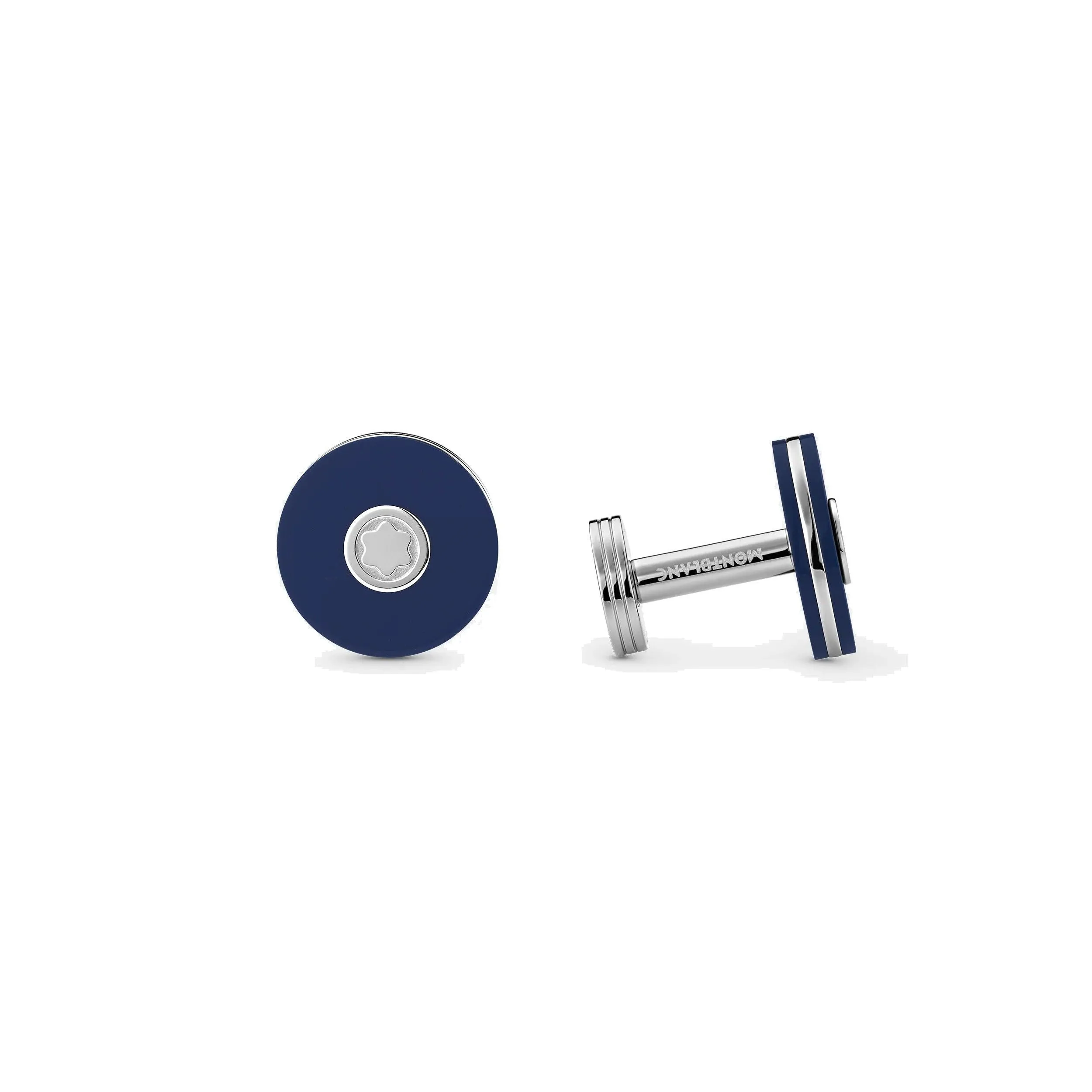 Montblanc round twins of fine steel with blue resin 123812