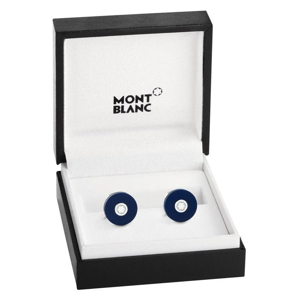 Montblanc round twins of fine steel with blue resin 123812