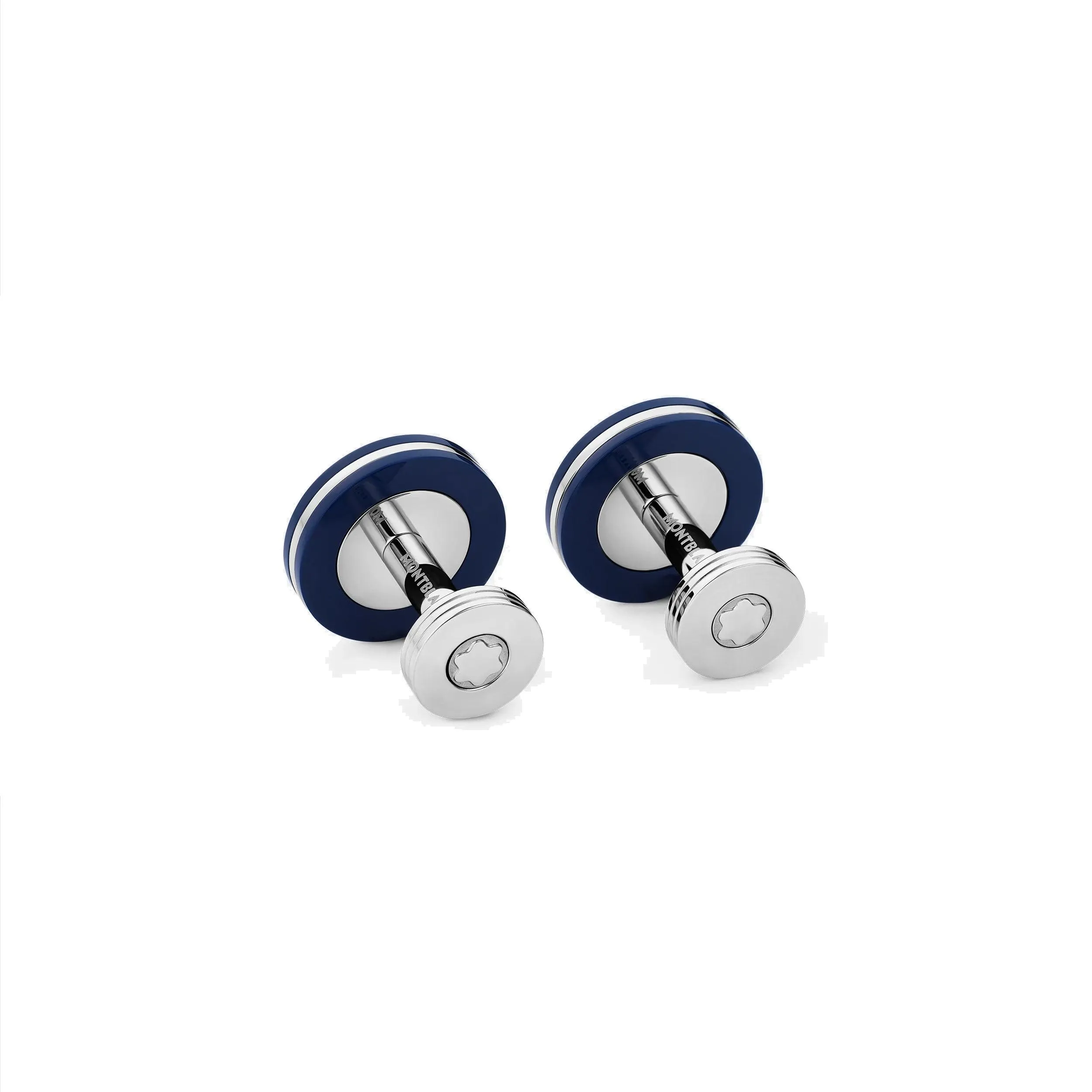 Montblanc round twins of fine steel with blue resin 123812