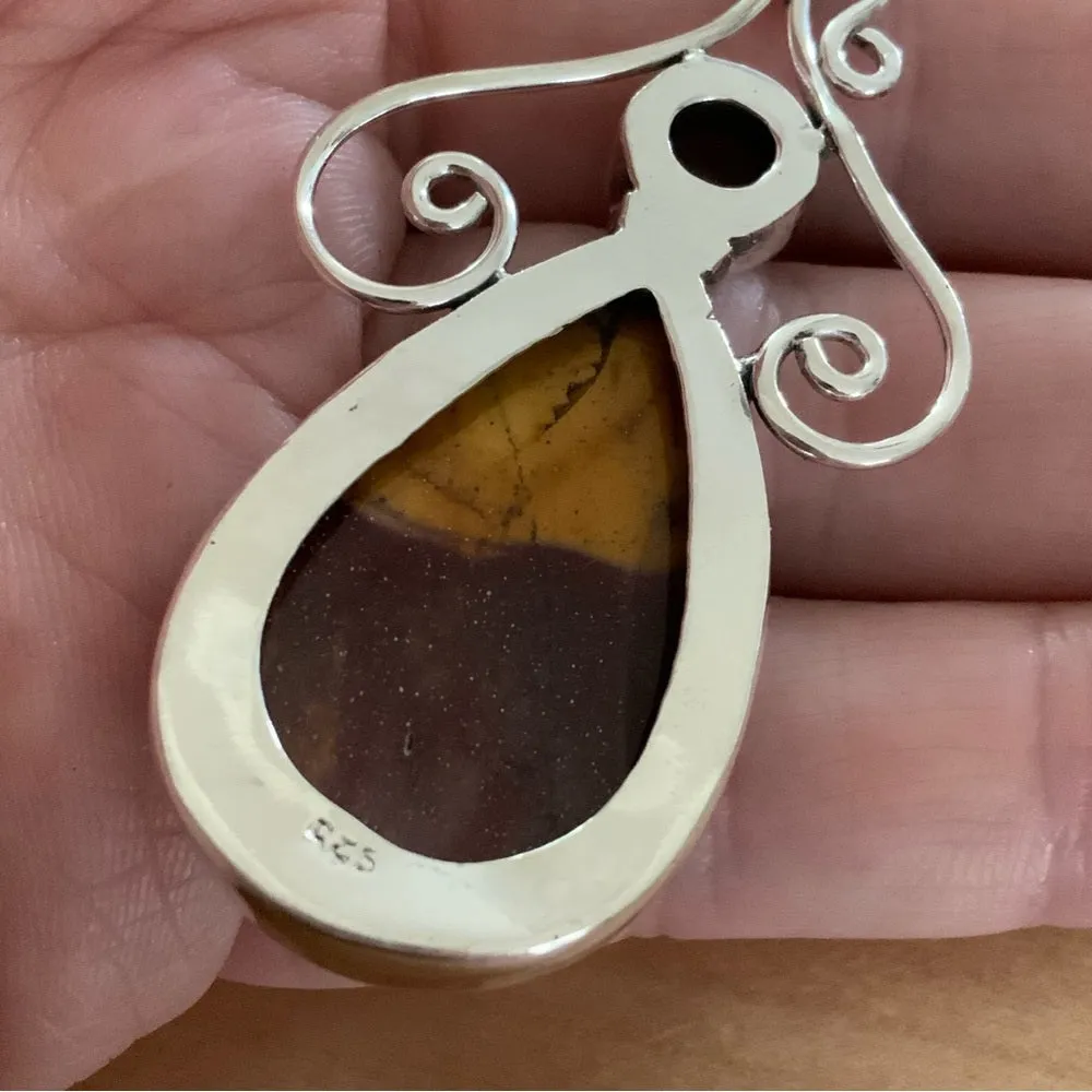 Mookaite Jasper & Garnet Solid 925 Sterling Silver Pendant
