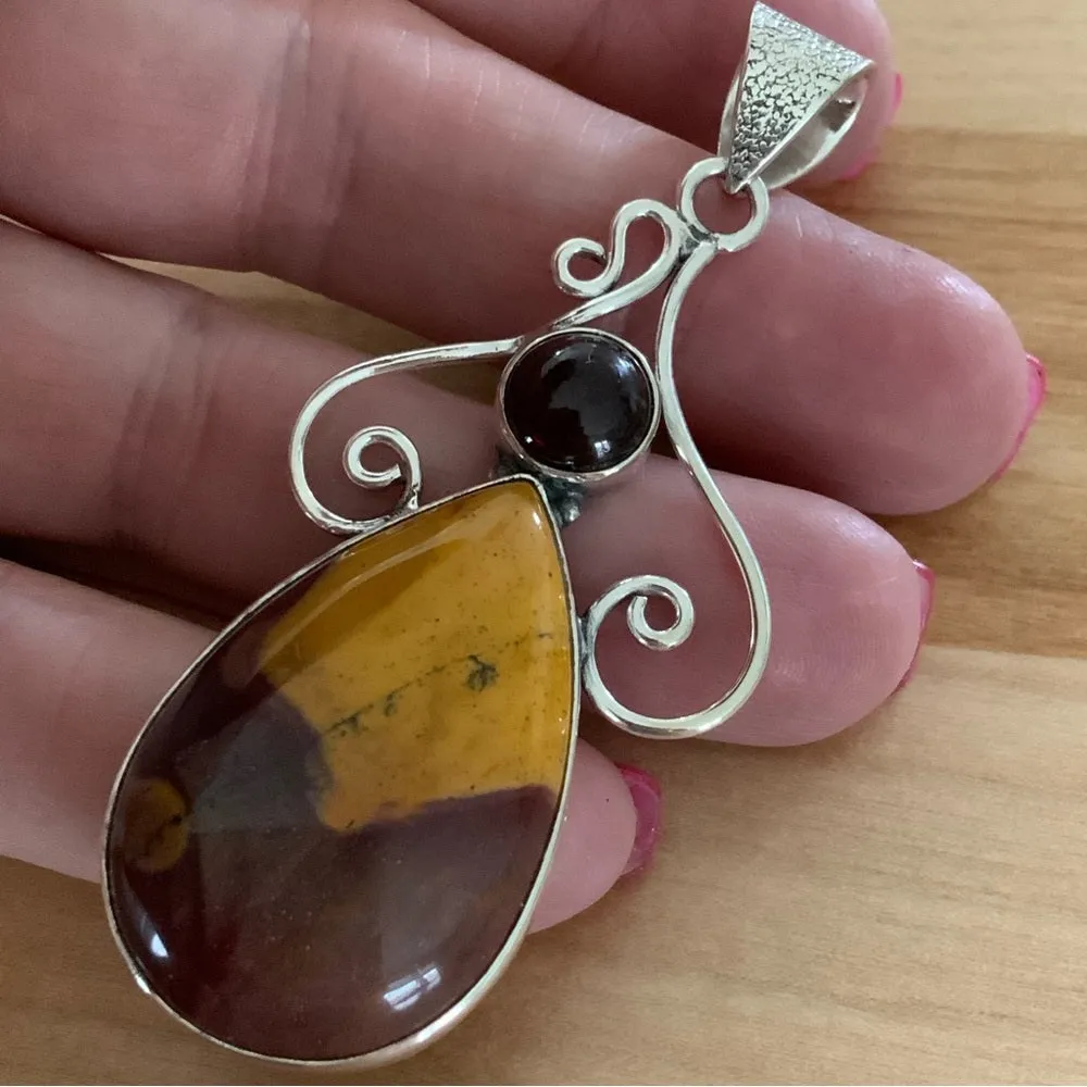 Mookaite Jasper & Garnet Solid 925 Sterling Silver Pendant