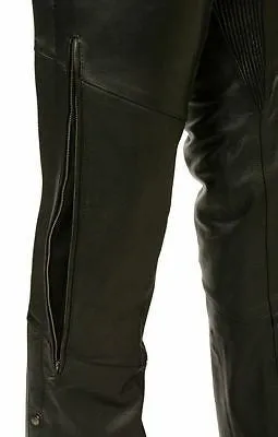 MOTORCYCLE MEN'S VENTED ZIPPER CHAP WITH STRETCH THIGS COW BUTTERSOFT NEW