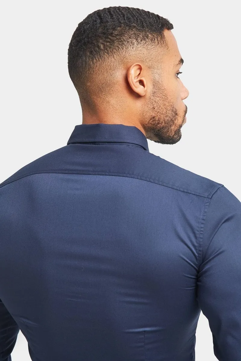 Muscle Fit Dress Shirt in Navy
