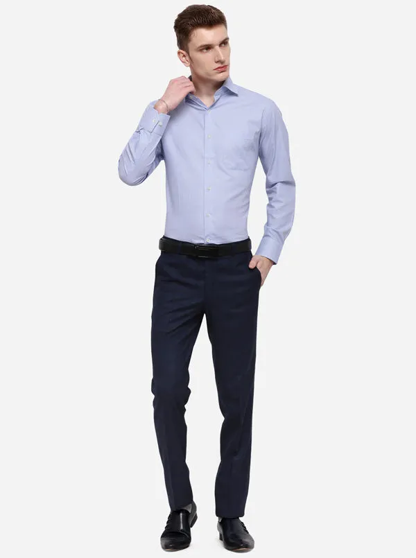 Navy Blue Checked Slim Fit Formal Trouser | Metal