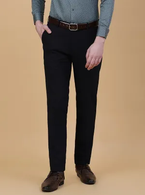 Navy Blue Checked Super Slim Fit Formal Trouser | JadeBlue