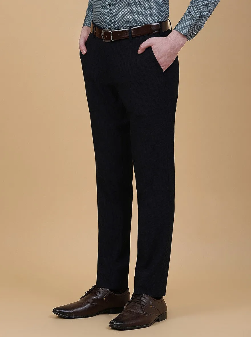 Navy Blue Checked Super Slim Fit Formal Trouser | JadeBlue