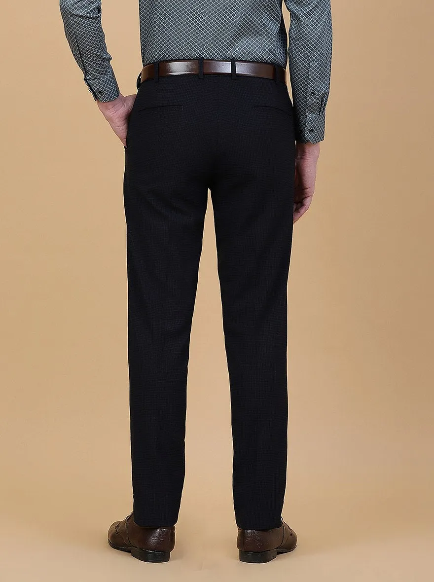 Navy Blue Checked Super Slim Fit Formal Trouser | JadeBlue