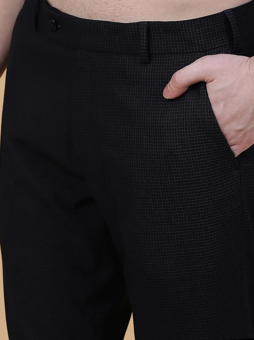 Navy Blue Checked Super Slim Fit Formal Trouser | JadeBlue