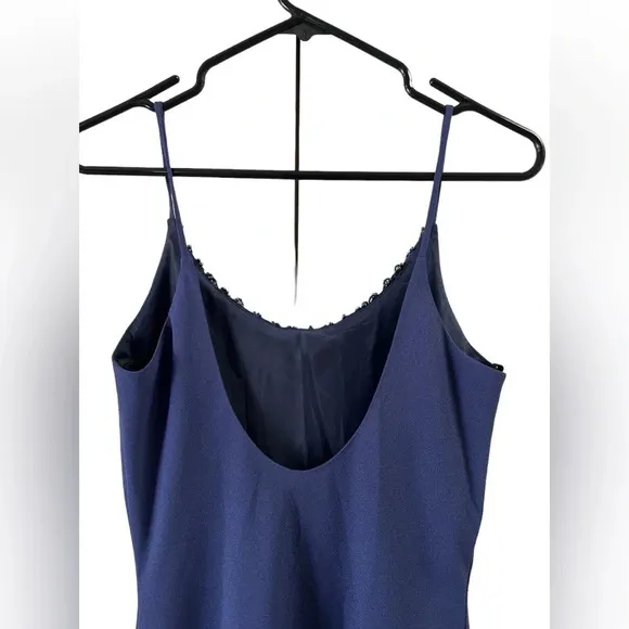 Navy blue formal classy beaded dress