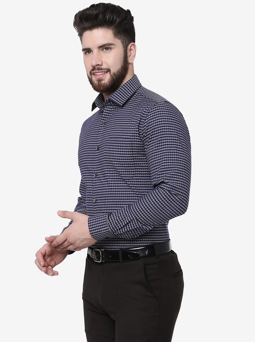 Navy Blue Printed Slim Fit Formal Shirt | JadeBlue