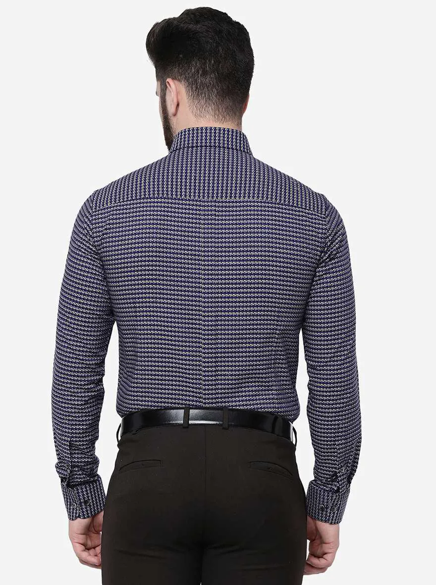 Navy Blue Printed Slim Fit Formal Shirt | JadeBlue