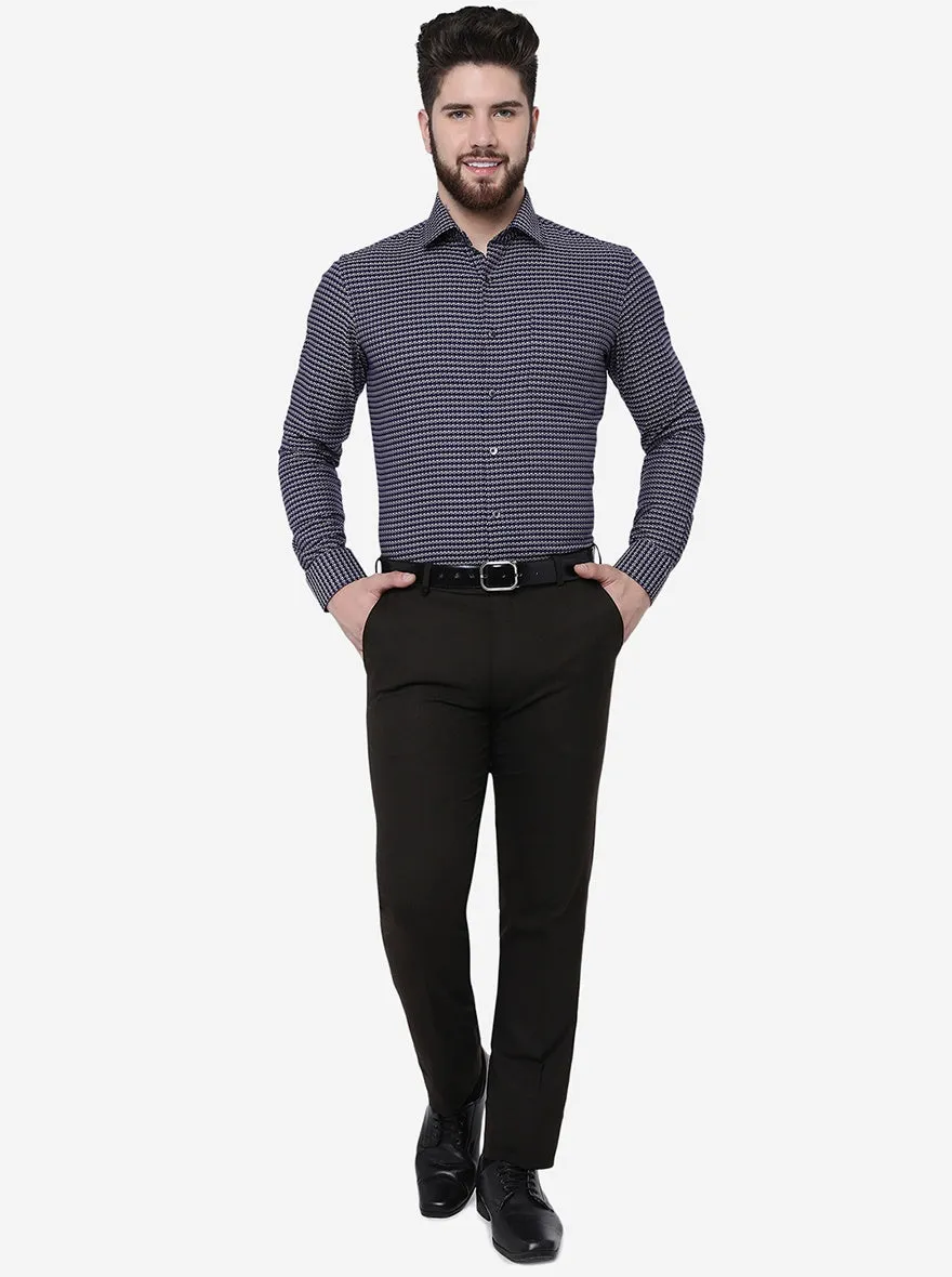 Navy Blue Printed Slim Fit Formal Shirt | JadeBlue