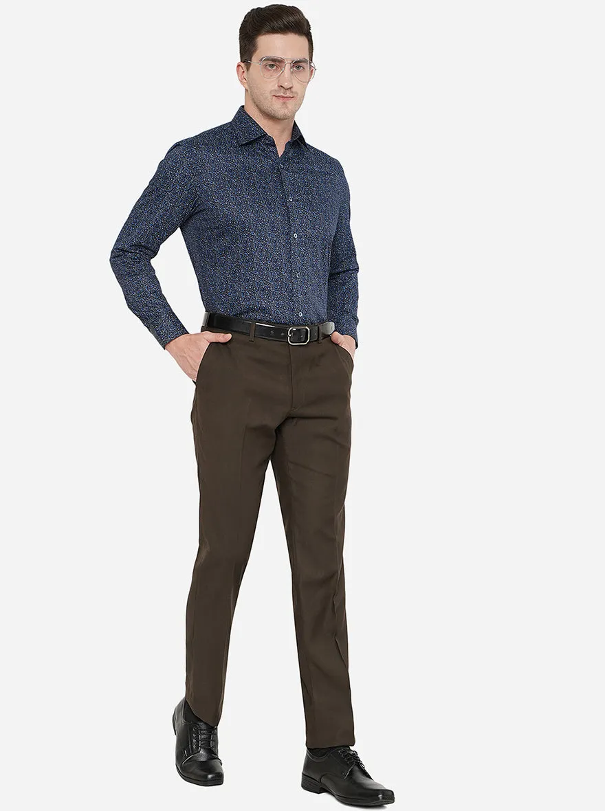Navy Blue Printed Slim Fit Formal Shirt | Metal