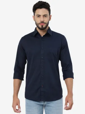 Navy Blue Solid Slim Fit Casual Shirt | JadeBlue