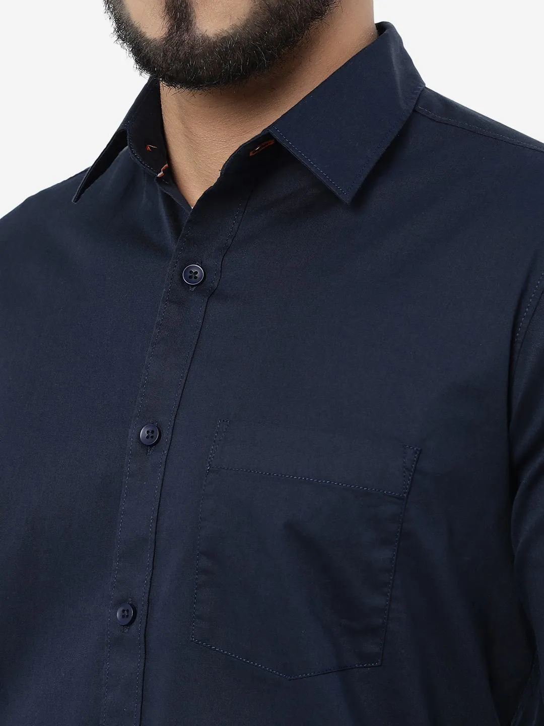 Navy Blue Solid Slim Fit Casual Shirt | JadeBlue