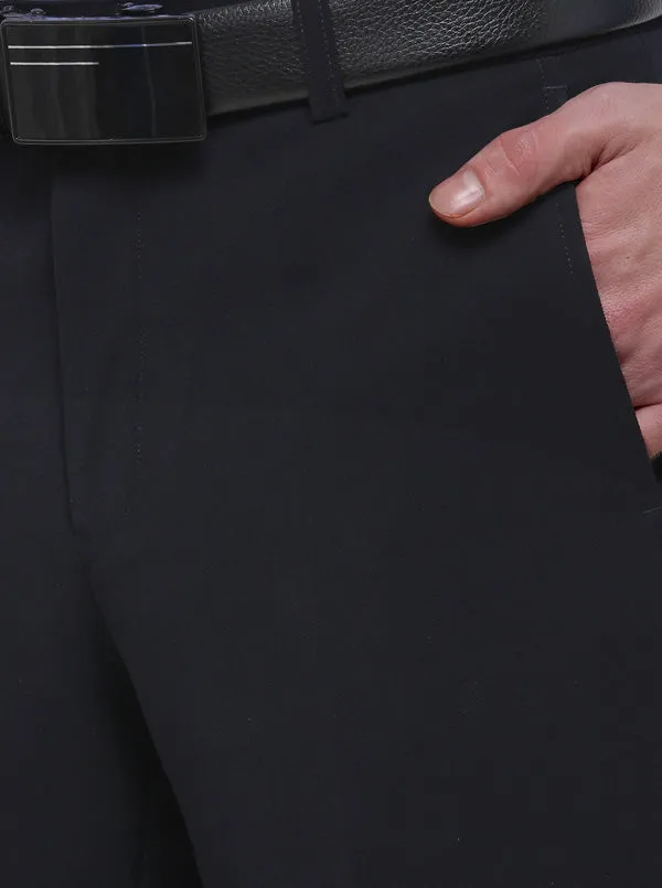 Navy Blue Solid Slim Fit Formal Trouser | JB Studio