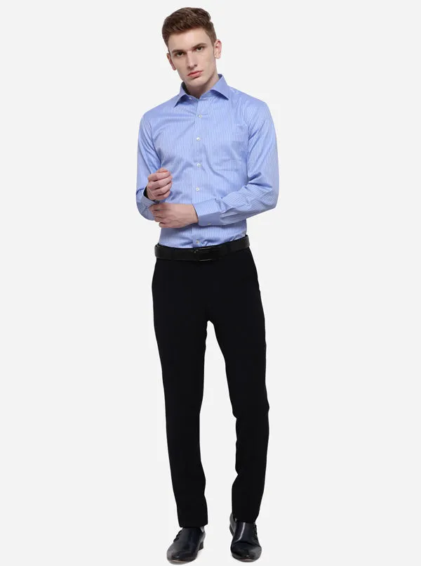 Navy Blue Solid Slim Fit Formal Trouser | JB Studio
