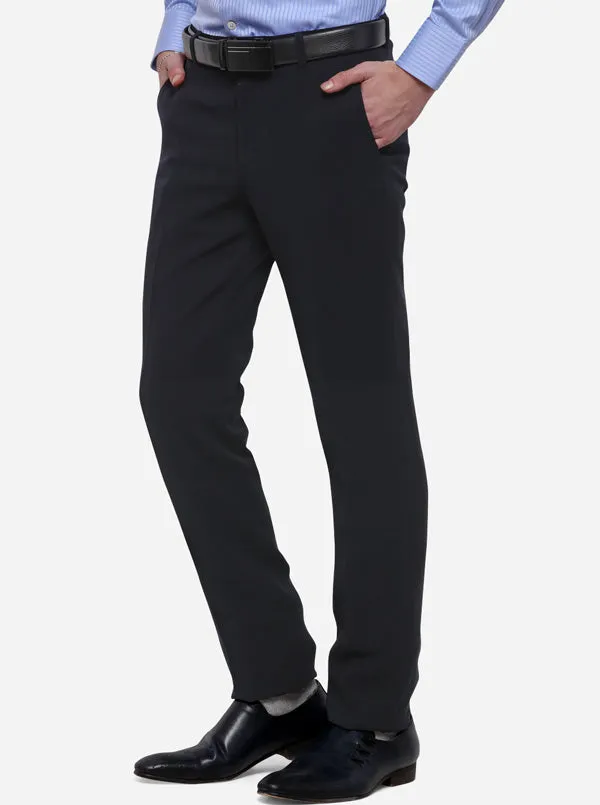 Navy Blue Solid Slim Fit Formal Trouser | JB Studio