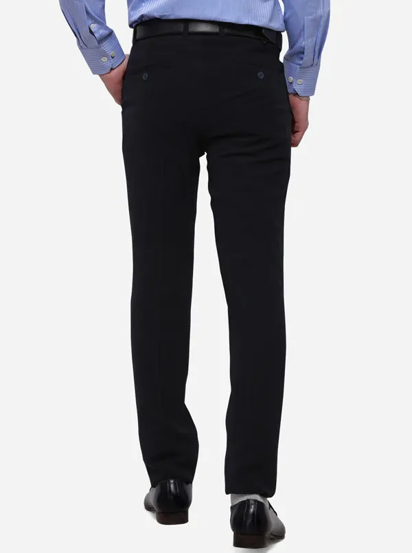 Navy Blue Solid Slim Fit Formal Trouser | JB Studio
