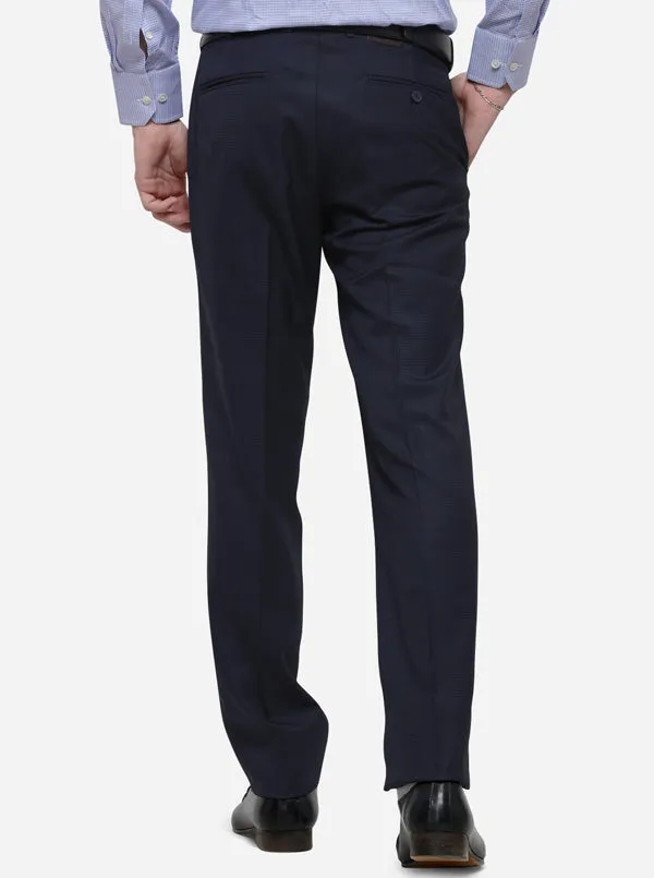 Navy Blue Solid Slim Fit Formal Trouser | Metal