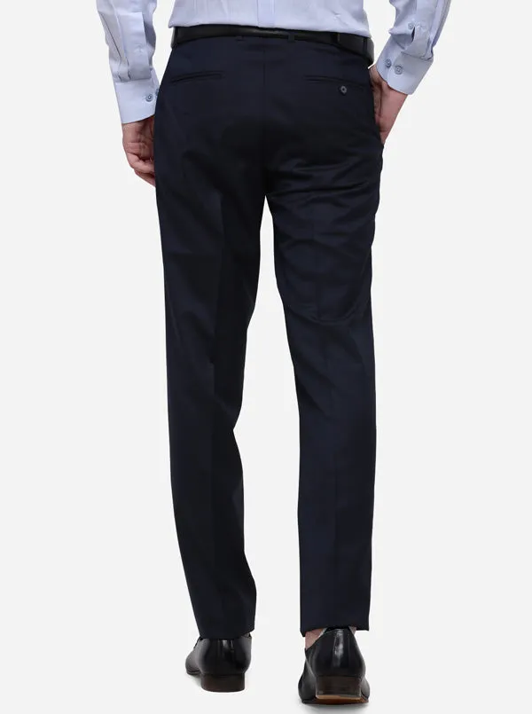Navy Blue Solid Slim Fit Formal Trouser | Metal