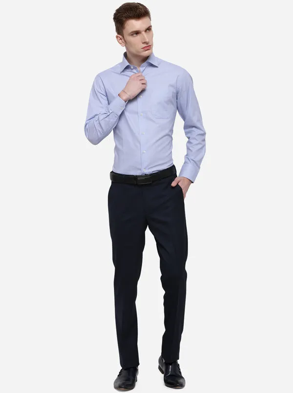 Navy Blue Solid Slim Fit Formal Trouser | Metal