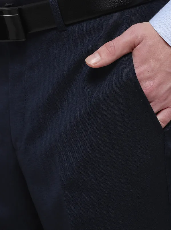 Navy Blue Solid Slim Fit Formal Trouser | Metal