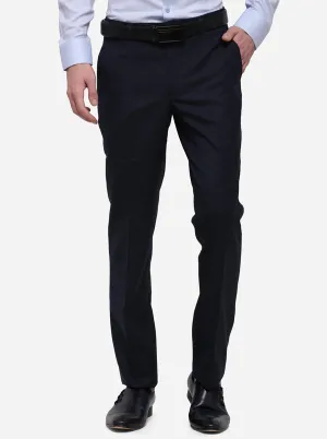 Navy Blue Solid Slim Fit Formal Trouser | Metal