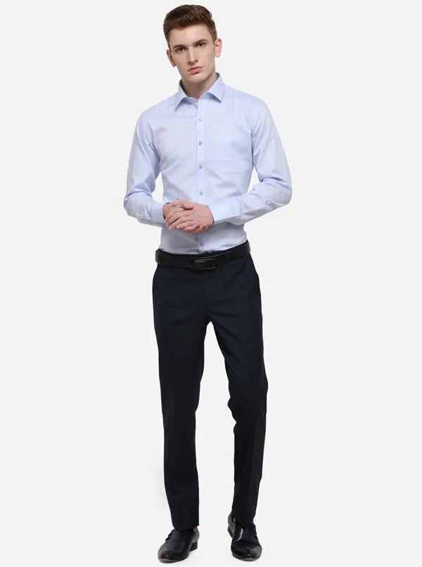 Navy Blue Solid Slim Fit Formal Trouser | Metal