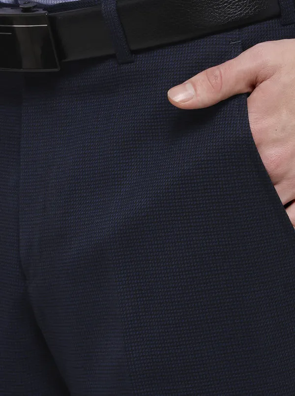 Navy Blue Solid Slim Fit Formal Trouser | Metal
