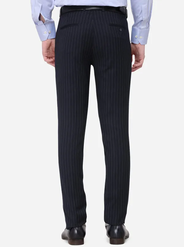 Navy Blue Striped Super Slim Fit Formal Trouser | JadeBlue