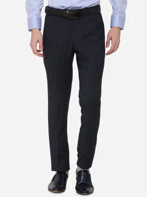 Navy Blue Striped Super Slim Fit Formal Trouser | JadeBlue