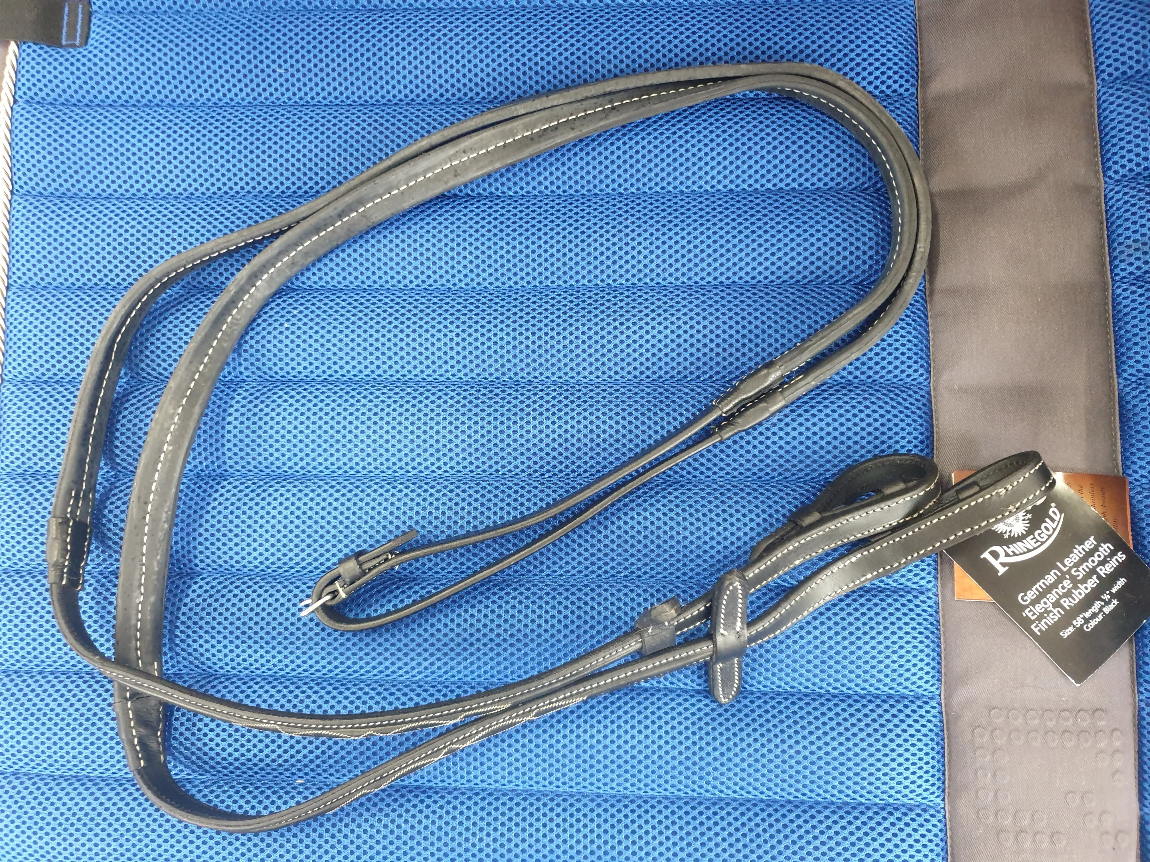 NEW rhinegold german leather smooth rubber reins, black, all sizes FREE POSTAGE *