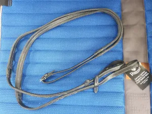NEW rhinegold german leather smooth rubber reins, black, all sizes FREE POSTAGE *