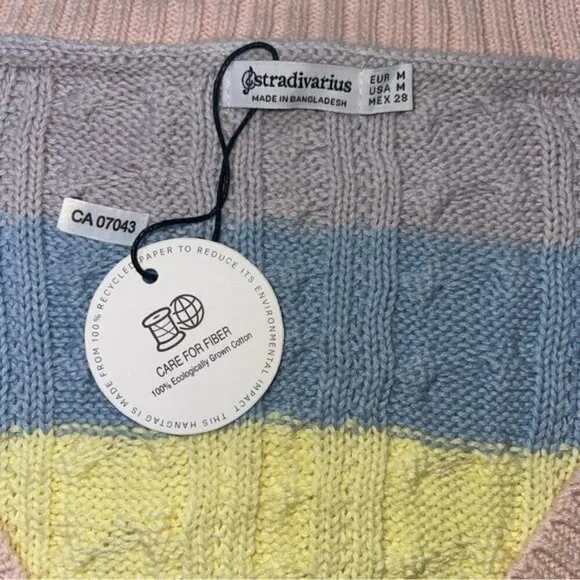 NEW Stradivarius Rainbow Fisherman Cable Knit Sweater Vest US M