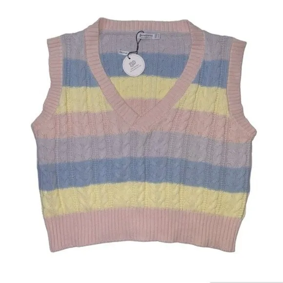 NEW Stradivarius Rainbow Fisherman Cable Knit Sweater Vest US M