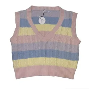 NEW Stradivarius Rainbow Fisherman Cable Knit Sweater Vest US M