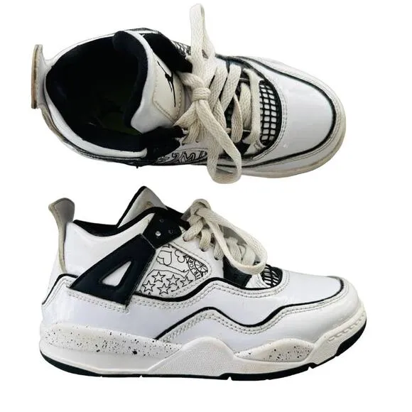 Nike Air Jordan Retro 4 SE PS DIY Kids 12 Child Mid Dunk Black White #DC4100