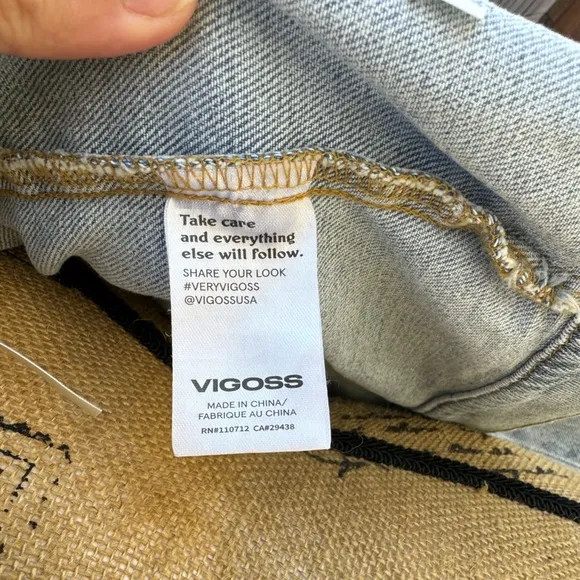 NWT VIGOSS Faux Leather Fringe Jean Jacket Size Small