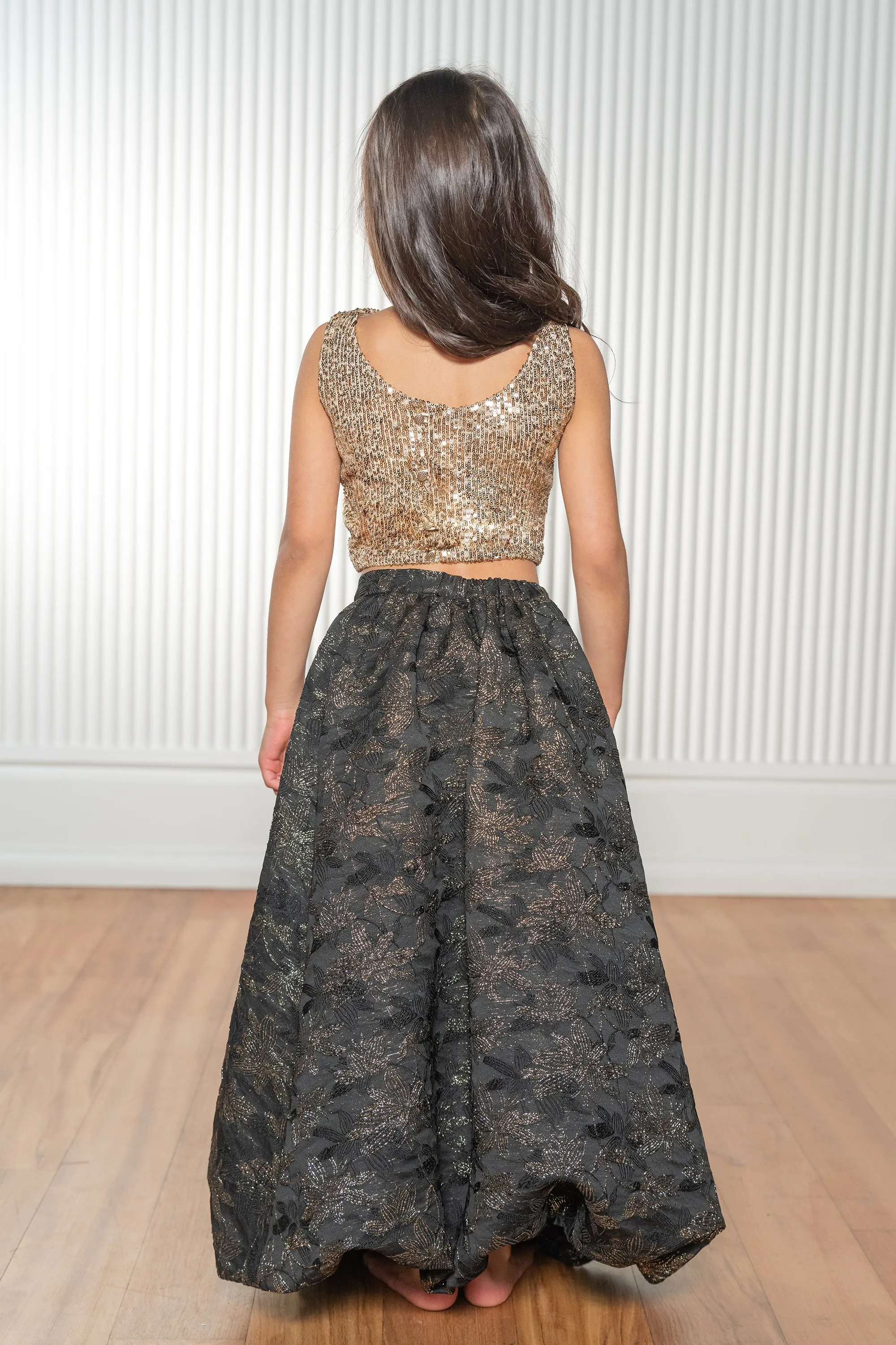 NYALA Black and Ivory Metallic Lehenga Skirt