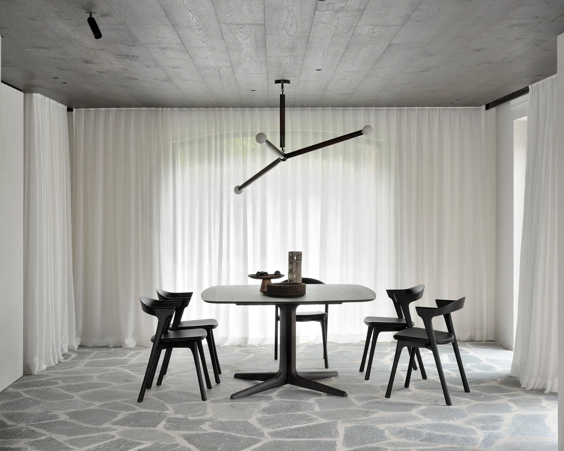 Oak Bok Black Dining Chair - Black Leather - Varnished