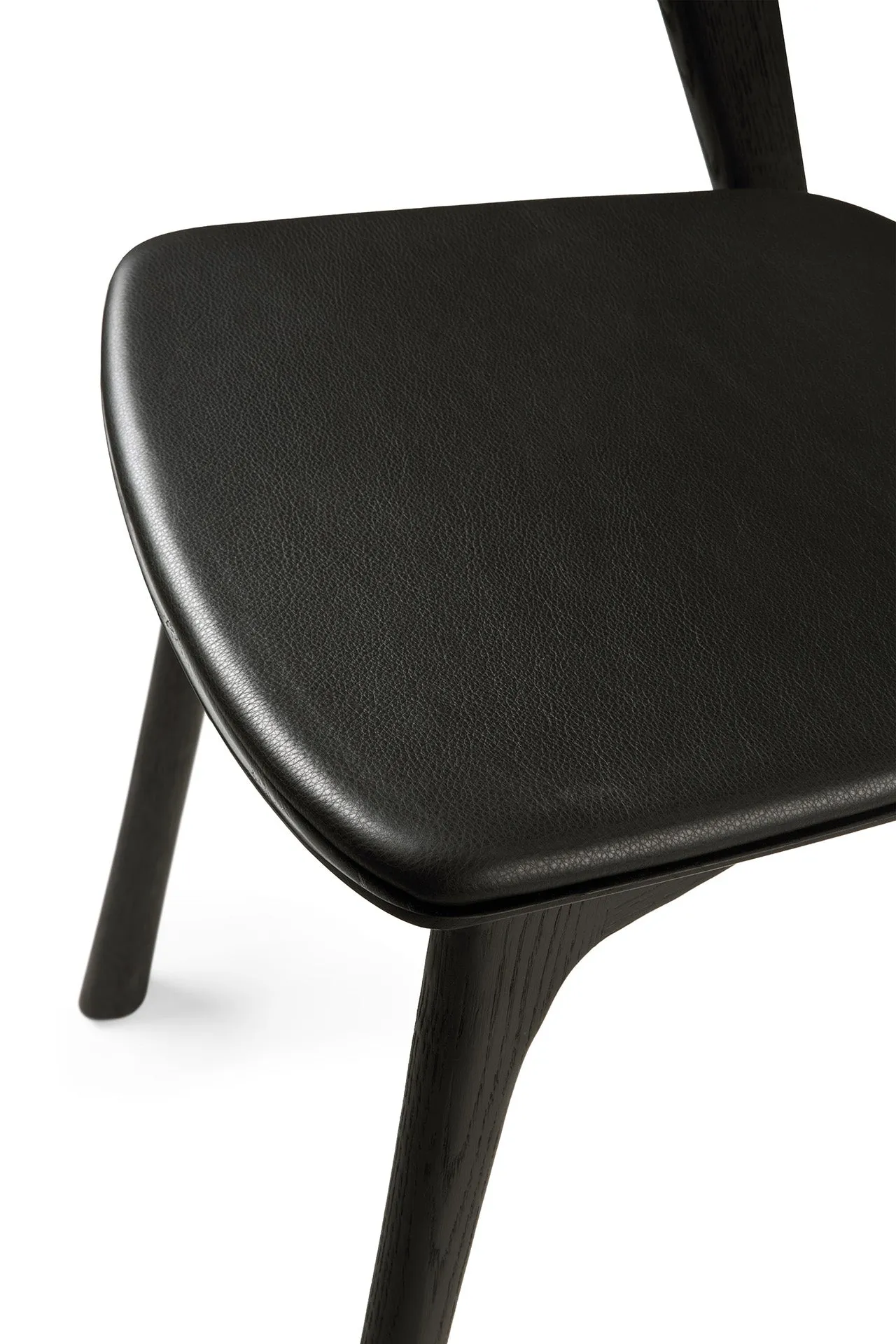 Oak Bok Black Dining Chair - Black Leather - Varnished