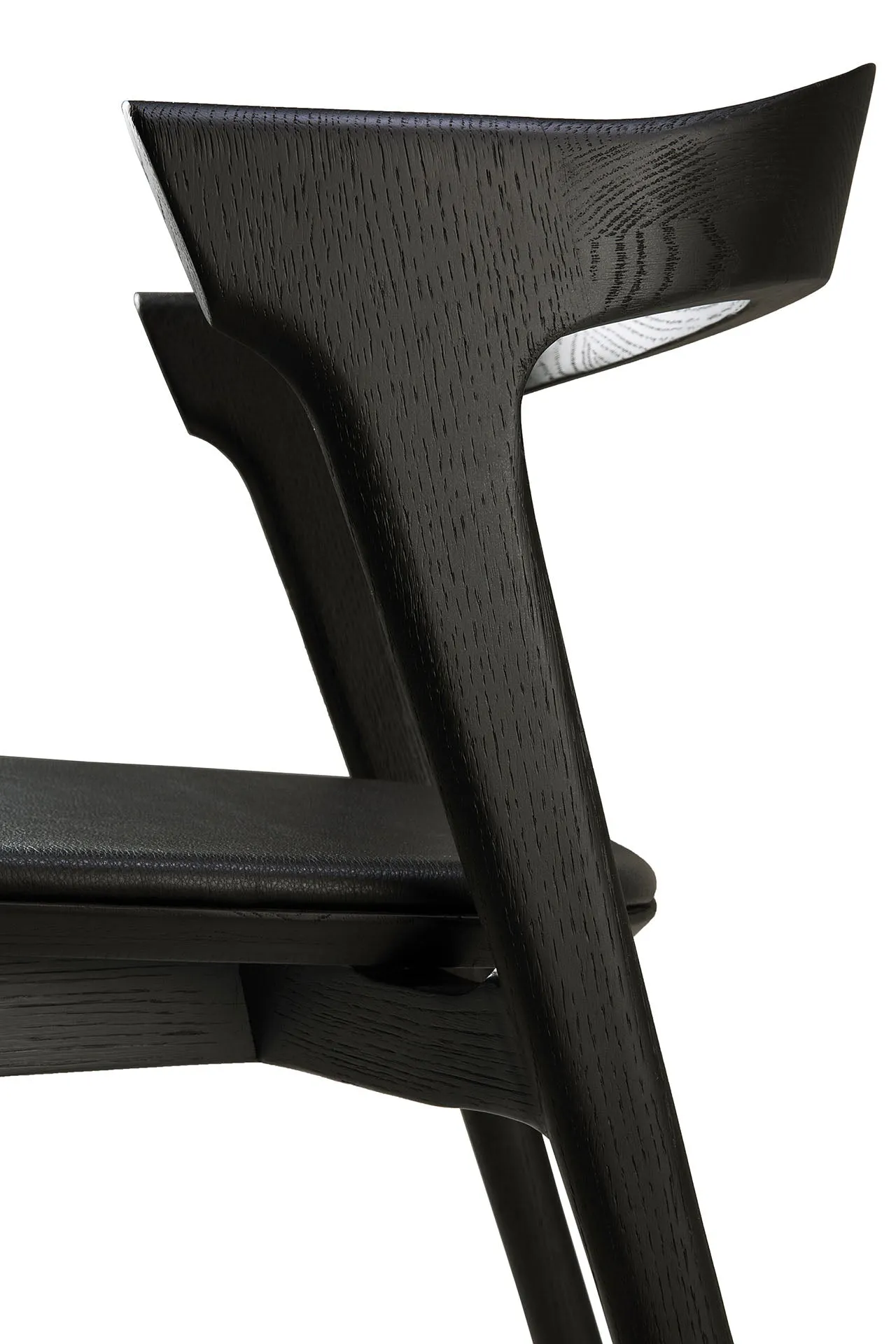 Oak Bok Black Dining Chair - Black Leather - Varnished