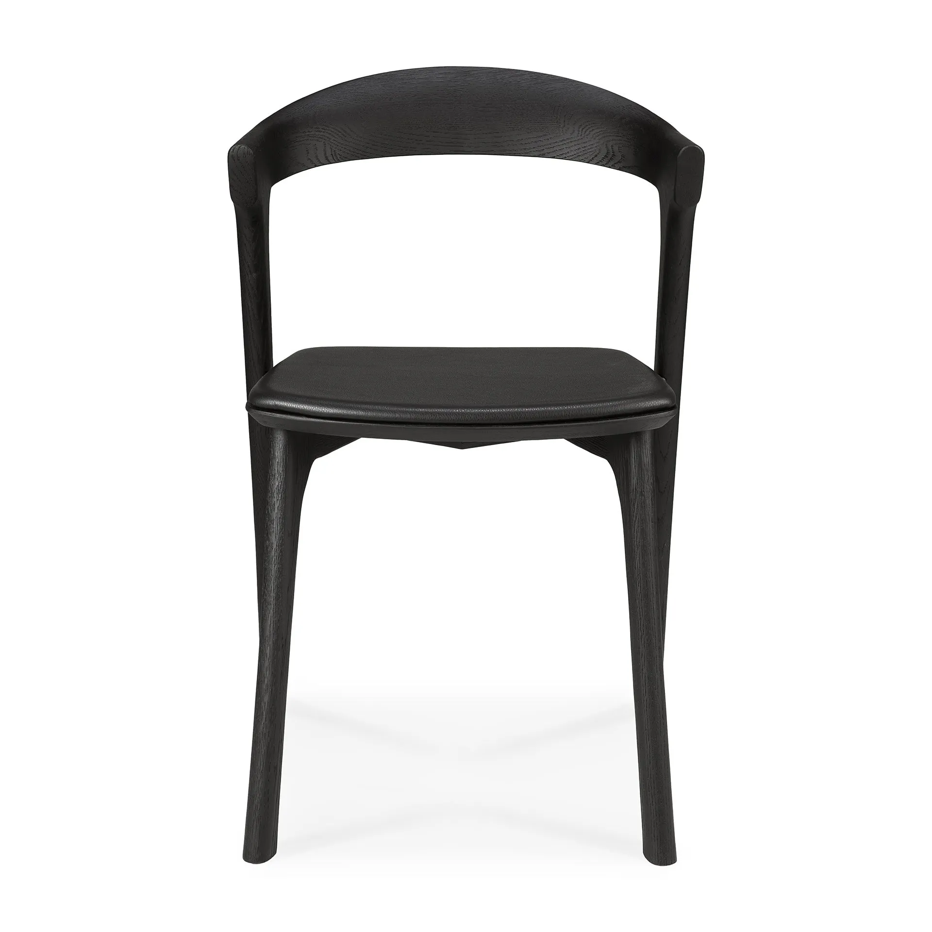 Oak Bok Black Dining Chair - Black Leather - Varnished