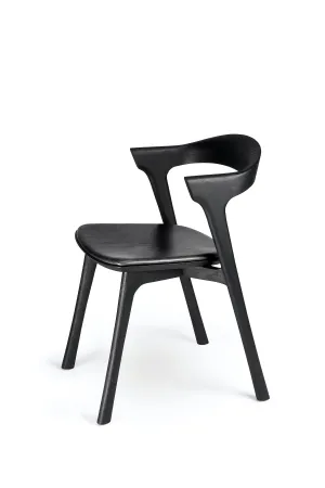 Oak Bok Black Dining Chair - Black Leather - Varnished