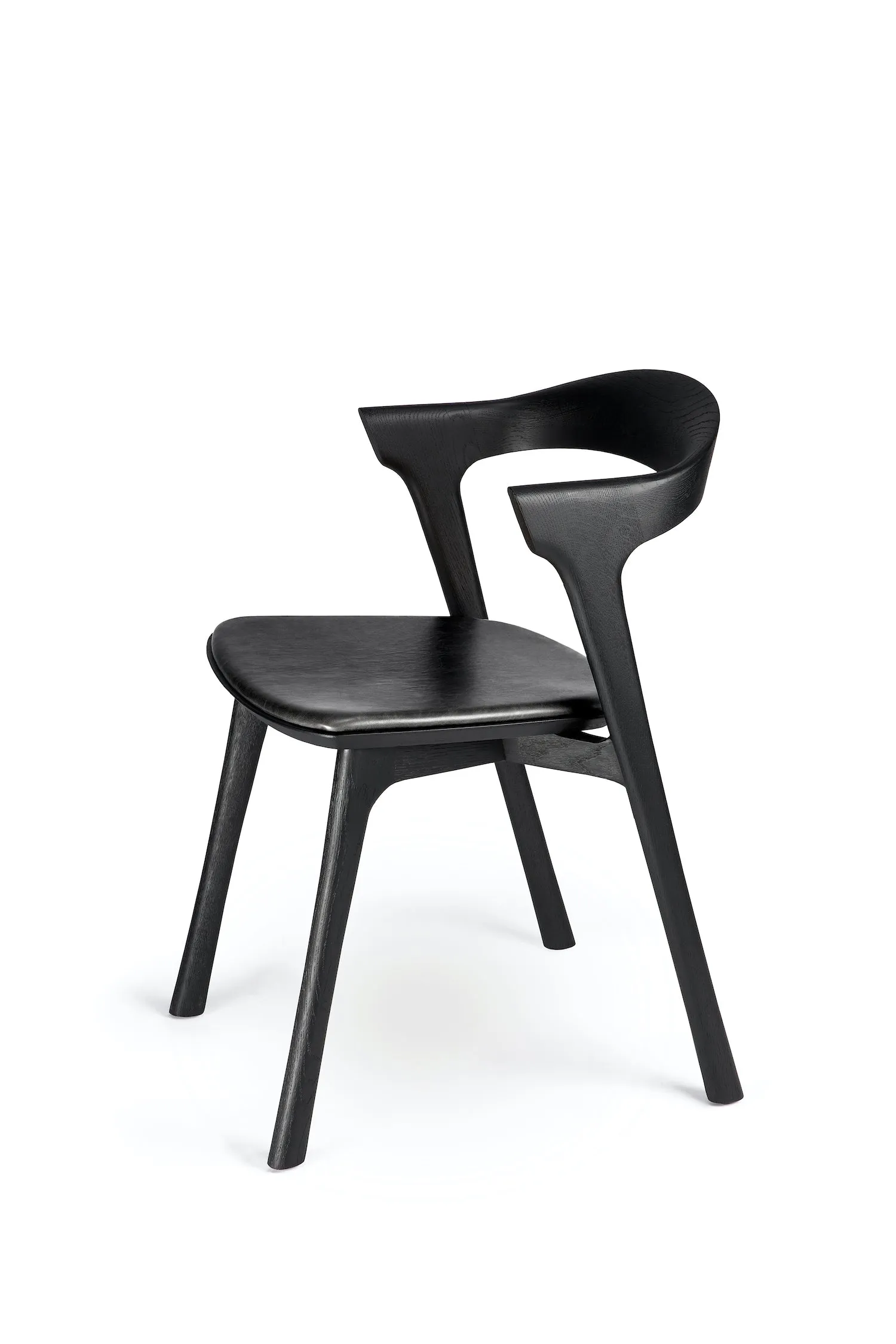 Oak Bok Black Dining Chair - Black Leather - Varnished